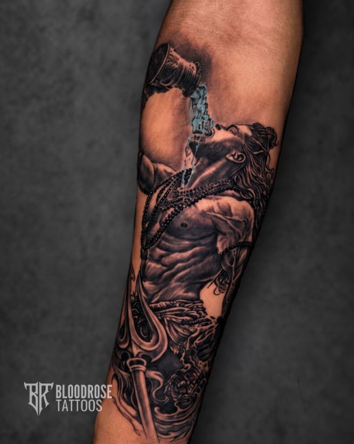 Mahadev tattoo in black and grey